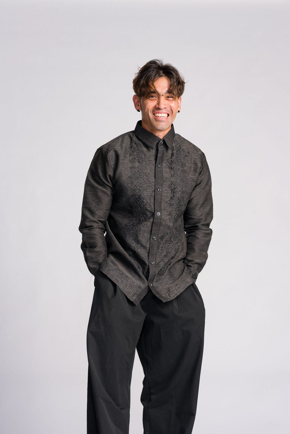 'Emilio' Barong Tagalog – Black, Premium Jusilyn (Fully Opaque)