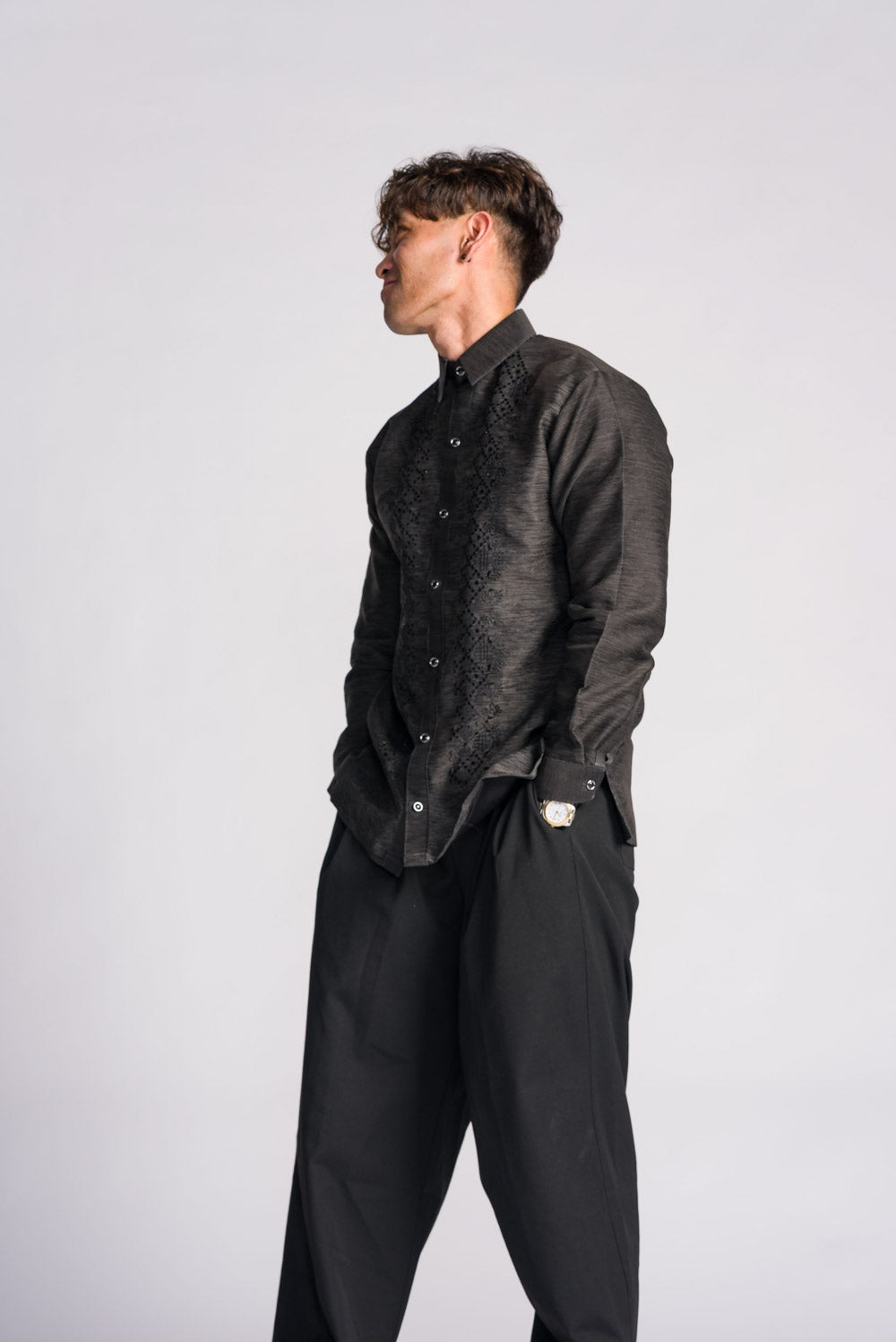'Emilio' Barong Tagalog – Black, Premium Jusilyn (Fully Opaque)