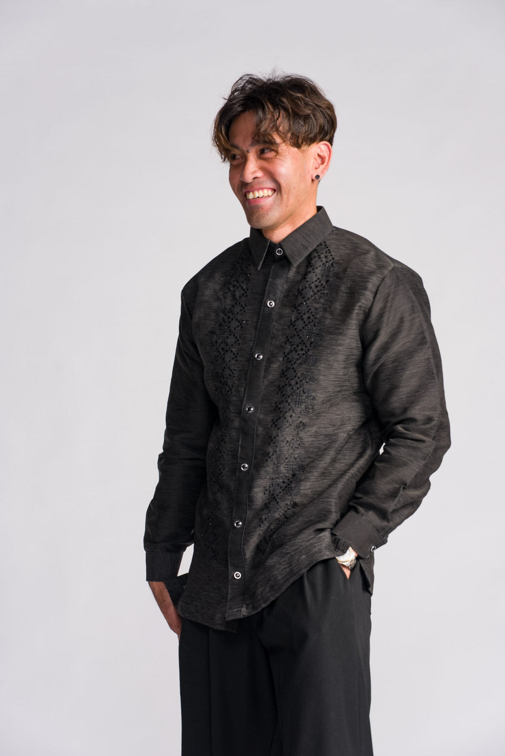 'Emilio' Barong Tagalog – Black, Premium Jusilyn (Fully Opaque)