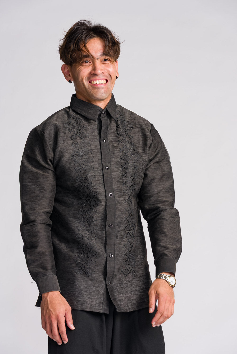 'Emilio' Barong Tagalog – Black, Premium Jusilyn (Fully Opaque)