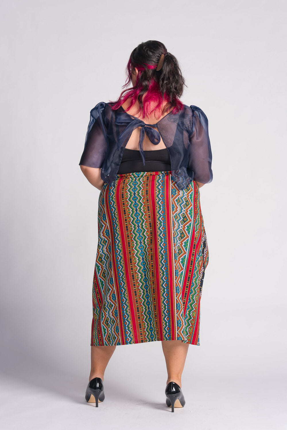 'Dahlia' Ribbon Tie-Up Modern Filipiniana Blouse (Navy Blue)