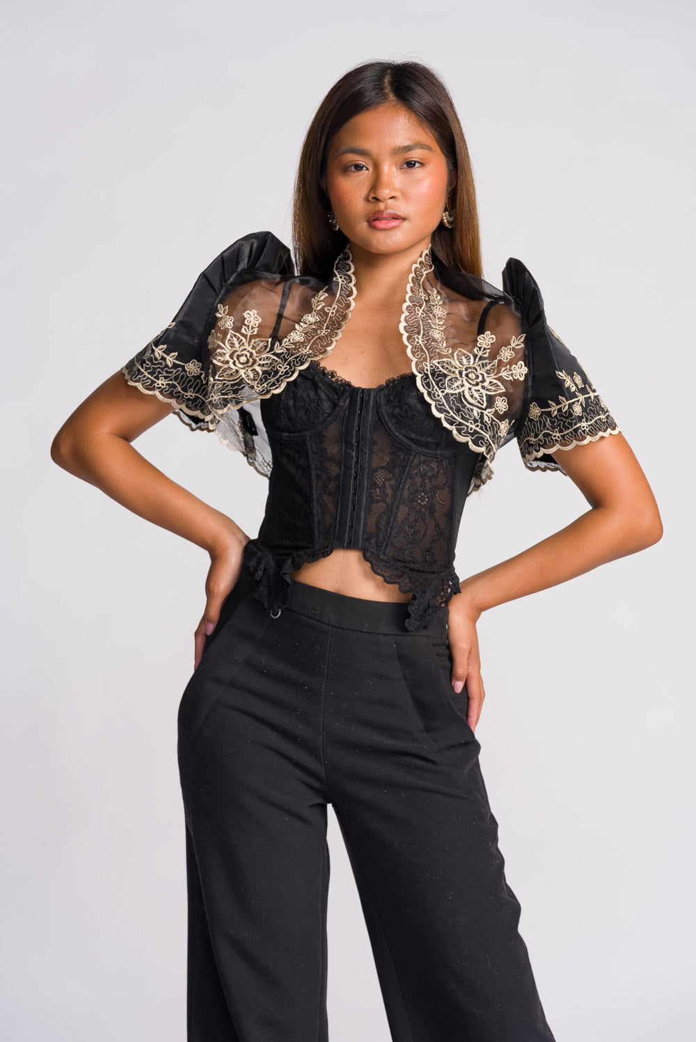 'Luisa' Bolero Filipiniana Sleeves (Black)