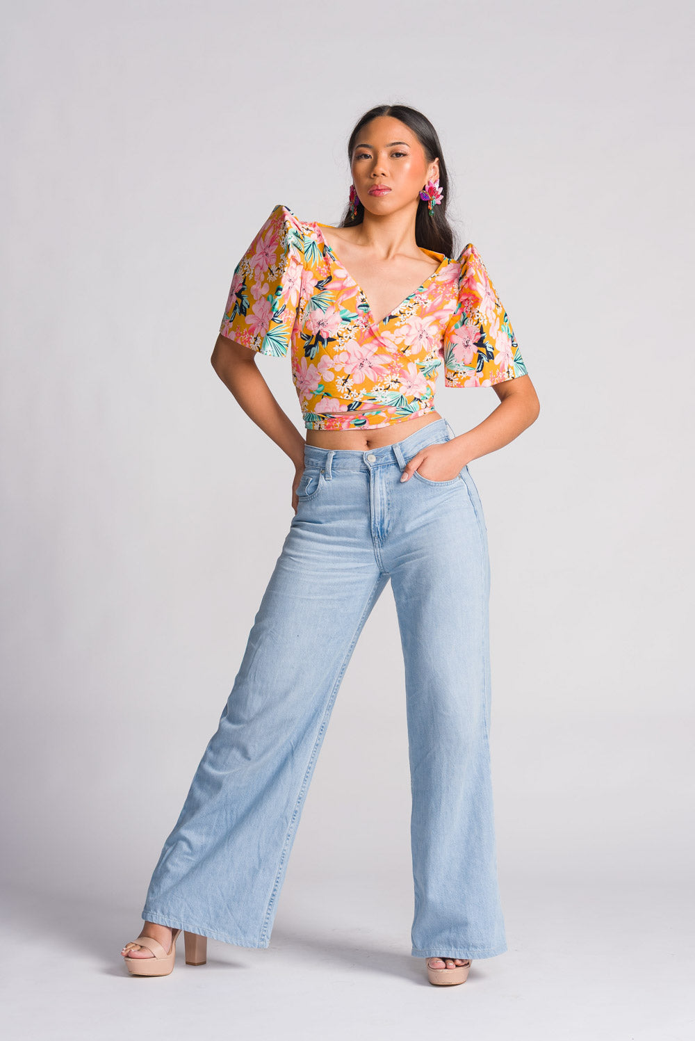 'Cora' Modern Filipiniana Wrap Top (Floral)