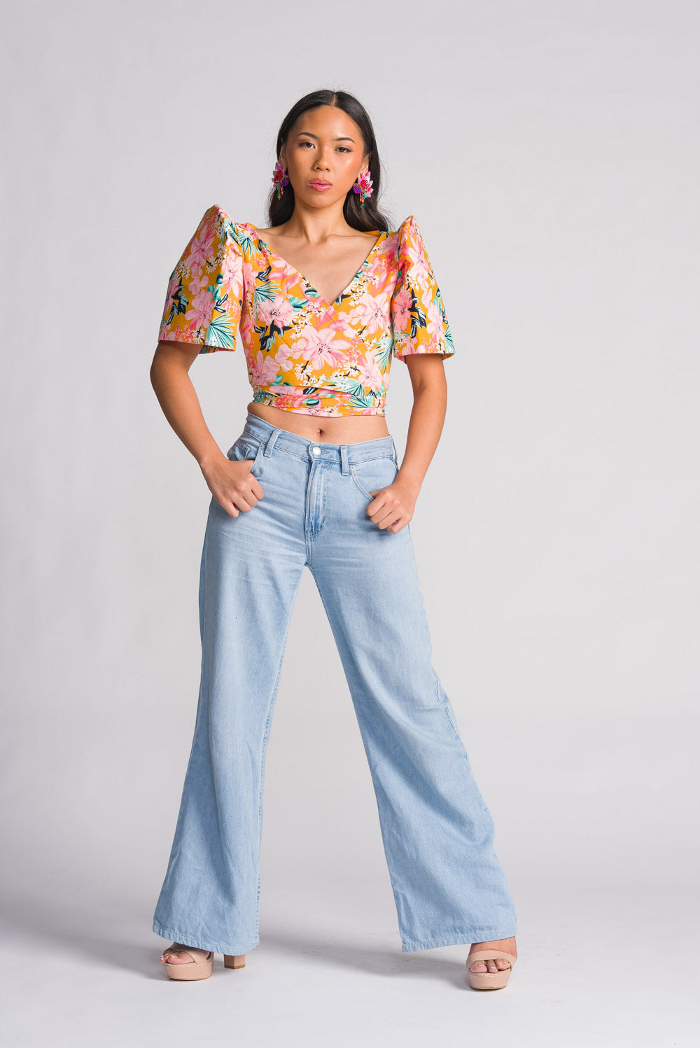 'Cora' Modern Filipiniana Wrap Top (Floral)