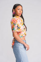 Filipiniana Top 'Cora' in Floral, side view – Mestiza Filipina