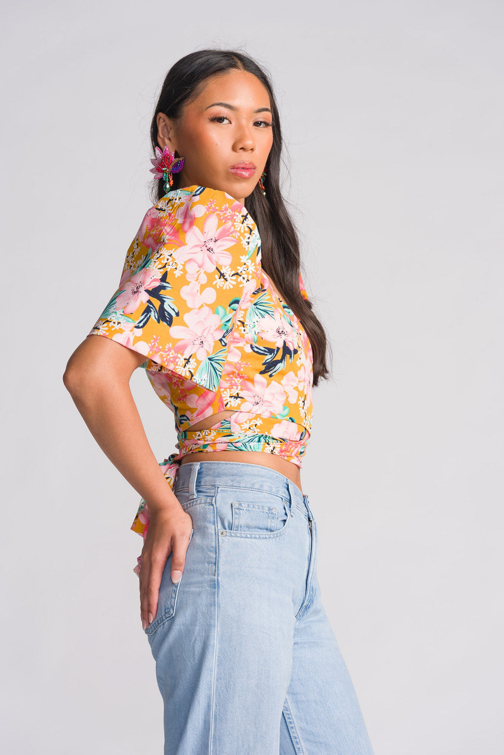 'Cora' Modern Filipiniana Wrap Top (Floral)