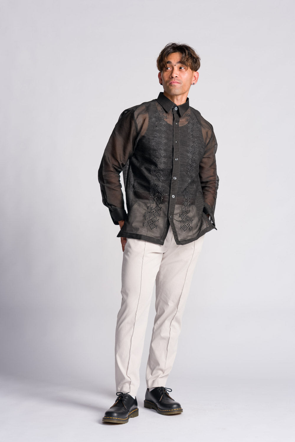 'Emilio' Barong Tagalog – Black, Premium Jusilyn (Semi-Sheer)