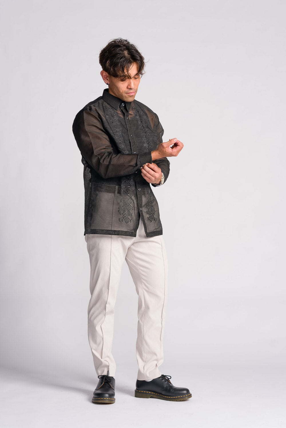 'Emilio' Barong Tagalog – Black, Premium Jusilyn (Semi-Sheer)