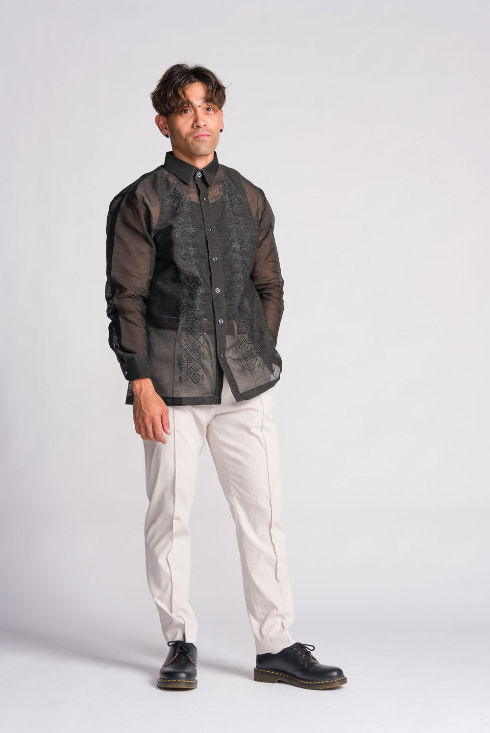 'Emilio' Barong Tagalog – Black, Premium Jusilyn (Semi-Sheer)