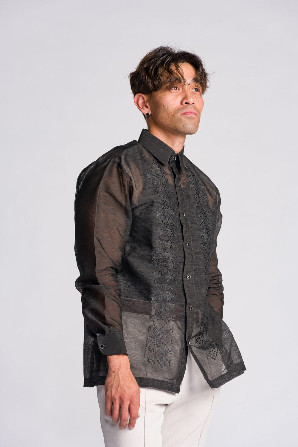 'Emilio' Barong Tagalog – Black, Premium Jusilyn (Semi-Sheer)