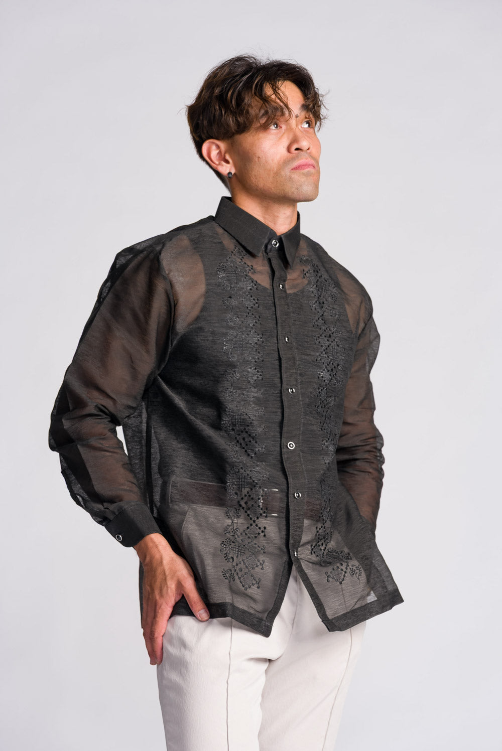 'Emilio' Barong Tagalog – Black, Premium Jusilyn (Semi-Sheer)
