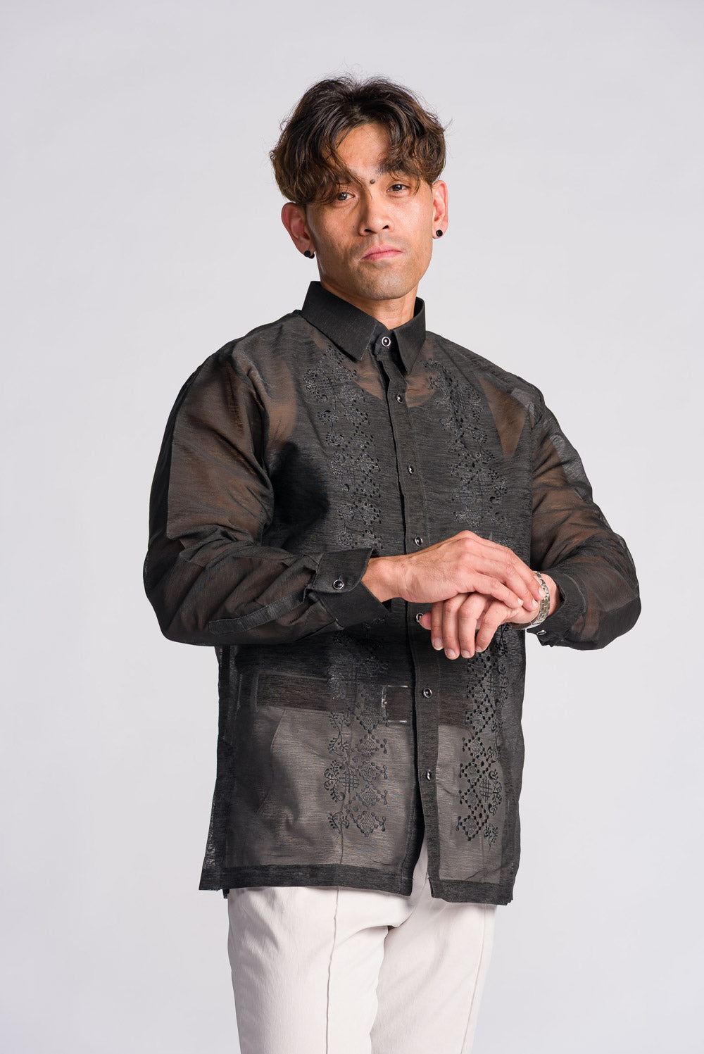 'Emilio' Barong Tagalog – Black, Premium Jusilyn (Semi-Sheer)