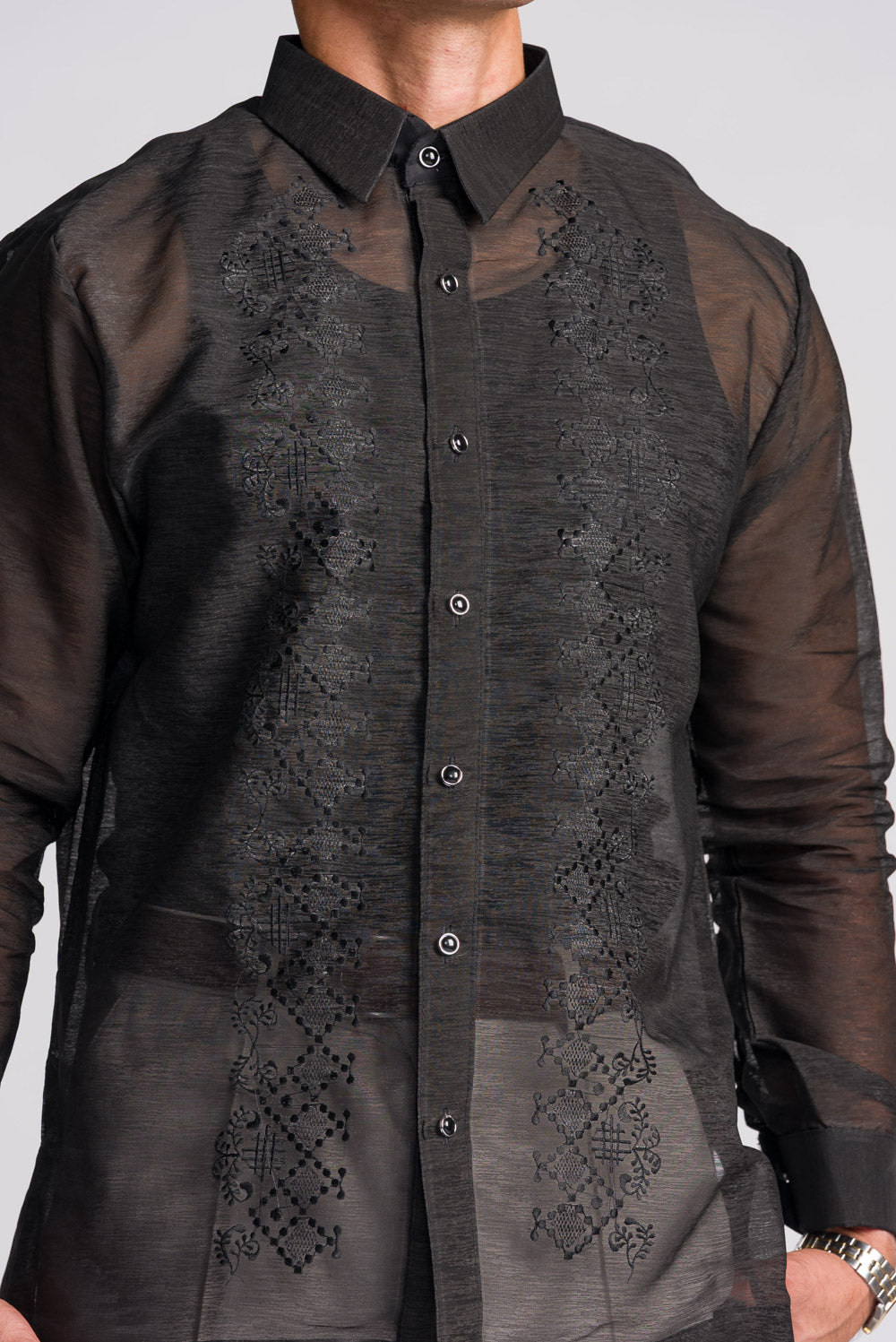 'Emilio' Barong Tagalog – Black, Premium Jusilyn (Semi-Sheer)