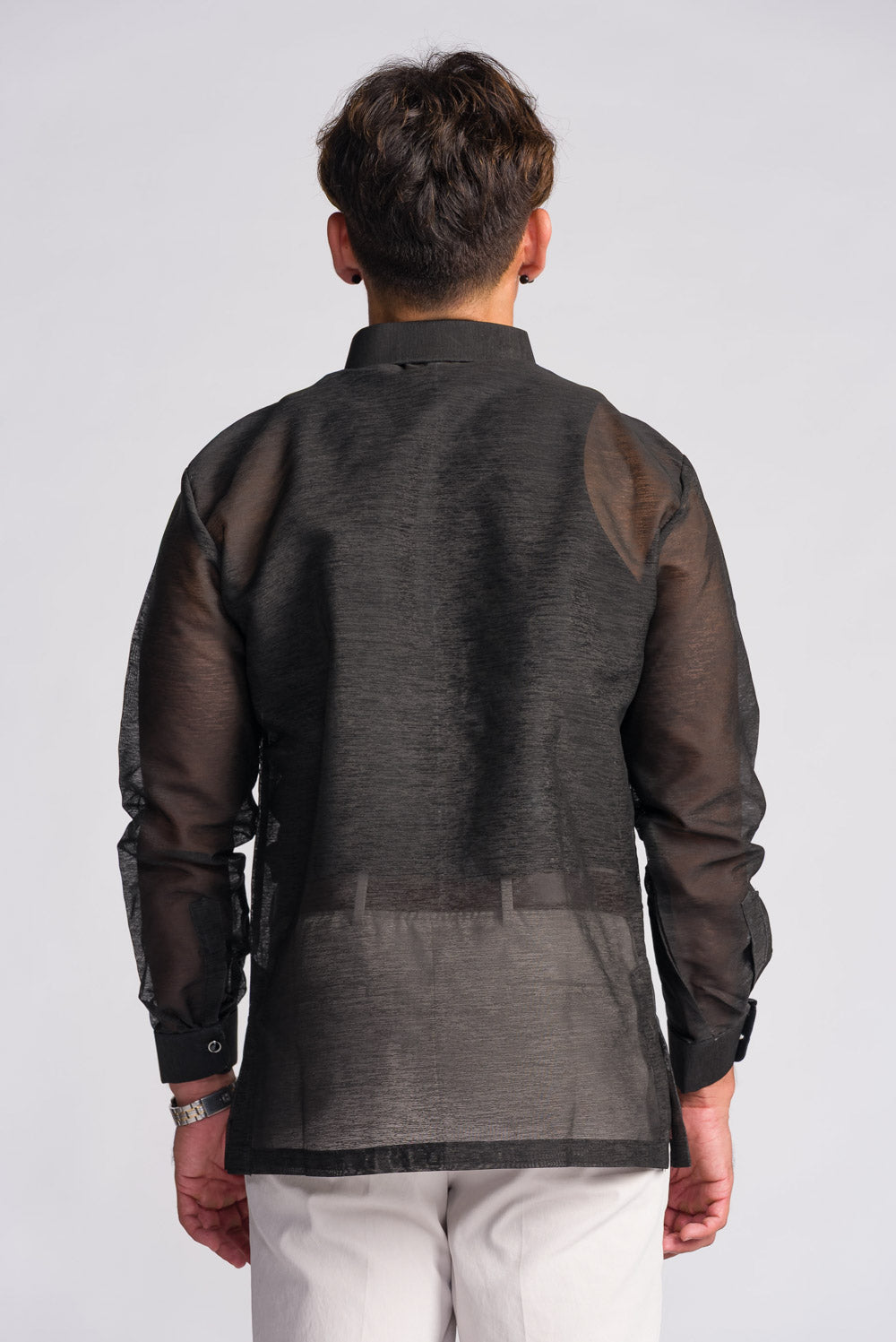 'Emilio' Barong Tagalog – Black, Premium Jusilyn (Semi-Sheer)