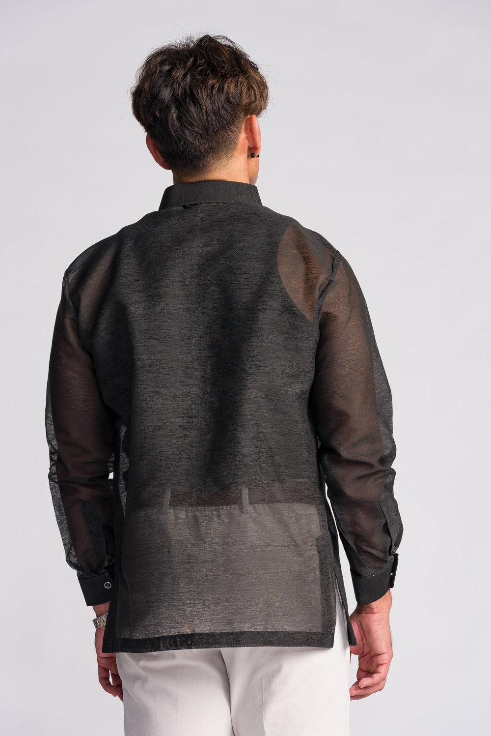 'Emilio' Barong Tagalog – Black, Premium Jusilyn (Semi-Sheer)