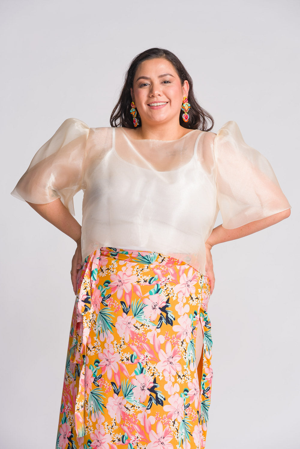 'Dahlia' Ribbon Tie-Up Modern Filipiniana Blouse (Cream)