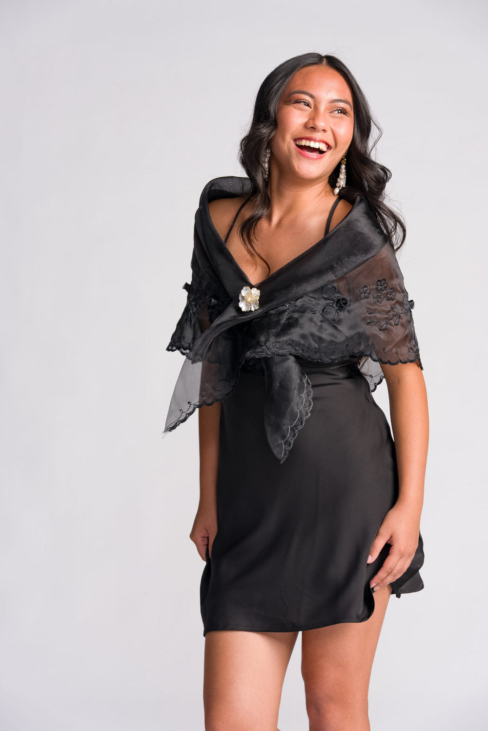 'Maria Clara' Filipiniana Alampay (Midnight Black)