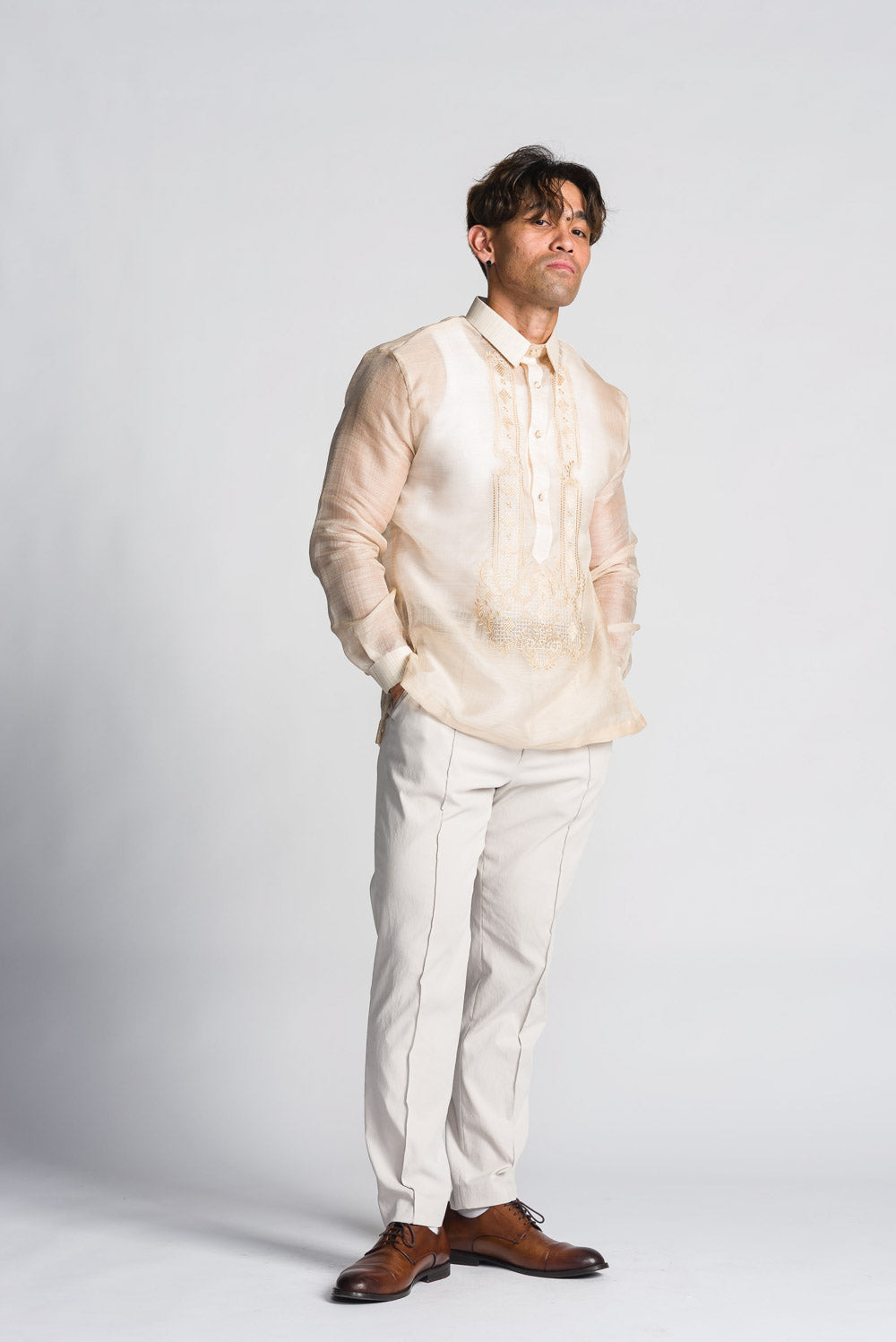 'Valentin' Wedding Barong Tagalog – Cream Beige, Luxury Cocoon Silk (Semi-Sheer)