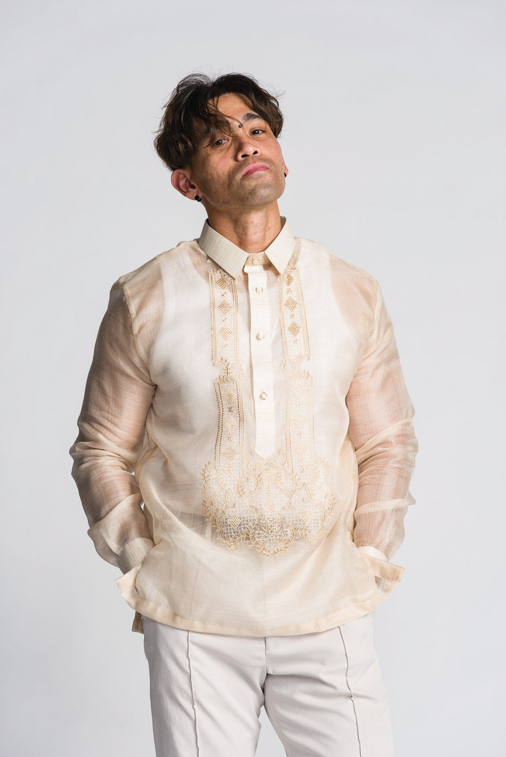 'Valentin' Wedding Barong Tagalog – Cream Beige, Luxury Cocoon Silk (Semi-Sheer)