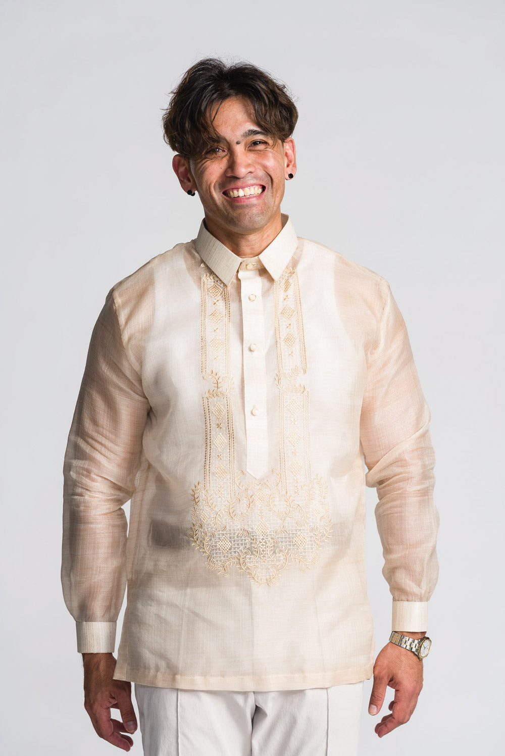 'Valentin' Wedding Barong Tagalog – Cream Beige, Luxury Cocoon Silk (Semi-Sheer)