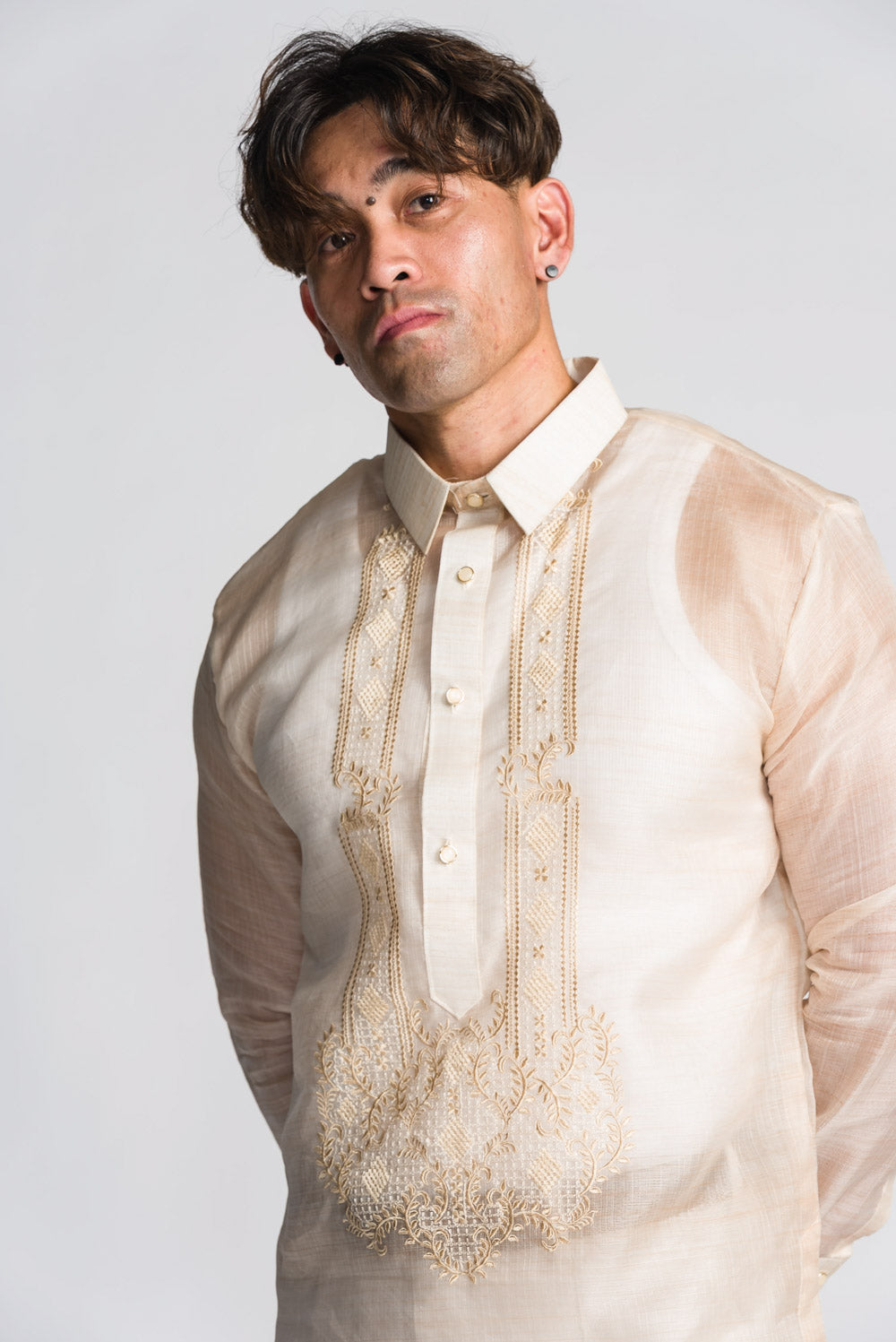 'Valentin' Wedding Barong Tagalog – Cream Beige, Luxury Cocoon Silk (Semi-Sheer)