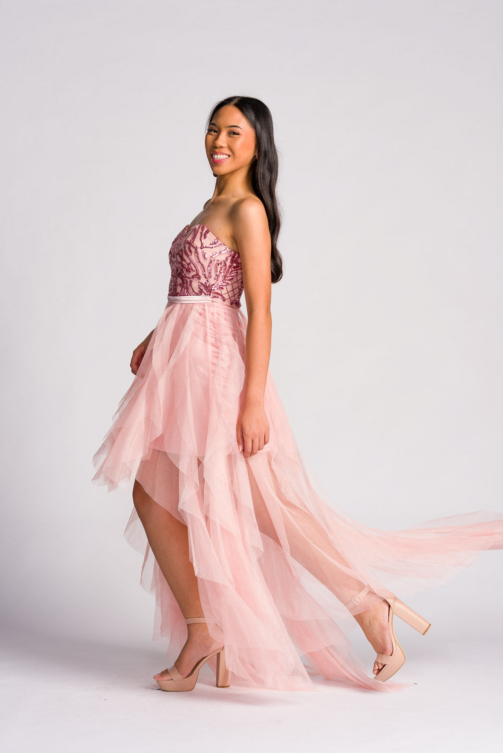'Belle' Sequin & Tulle Prom & Formal Dress (Blush Pink)