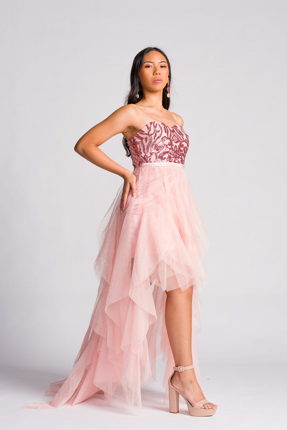 'Belle' Sequin & Tulle Prom & Formal Dress (Blush Pink)