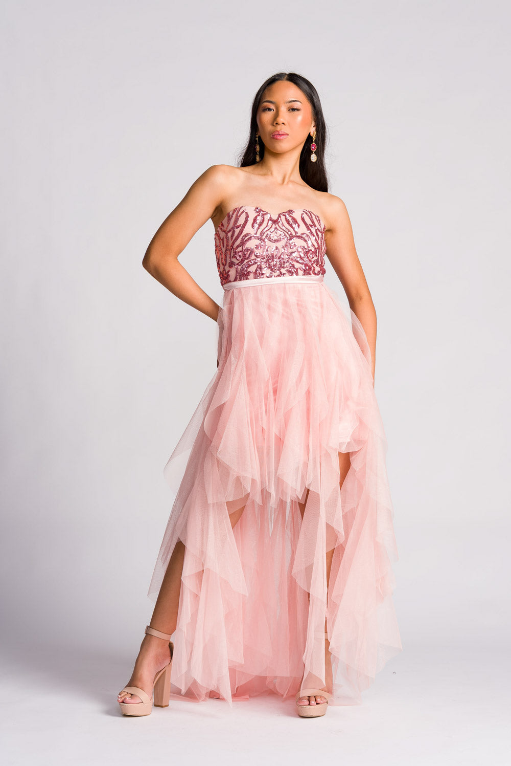 'Belle' Sequin & Tulle Prom & Formal Dress (Blush Pink)