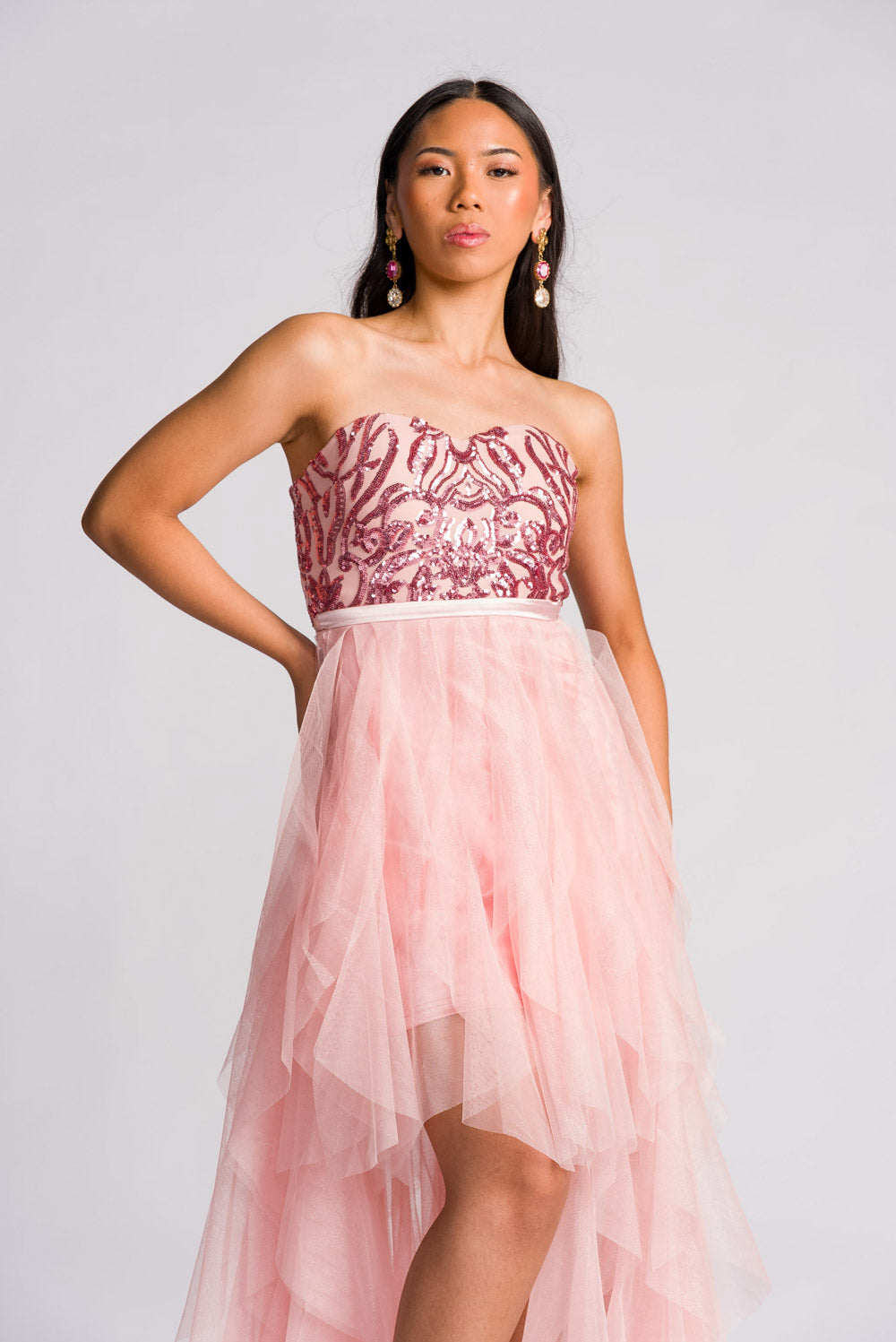 'Belle' Sequin & Tulle Prom & Formal Dress (Blush Pink)