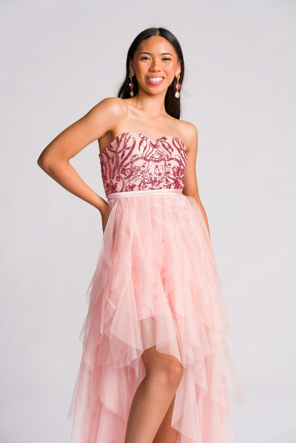 'Belle' Sequin & Tulle Prom & Formal Dress (Blush Pink)