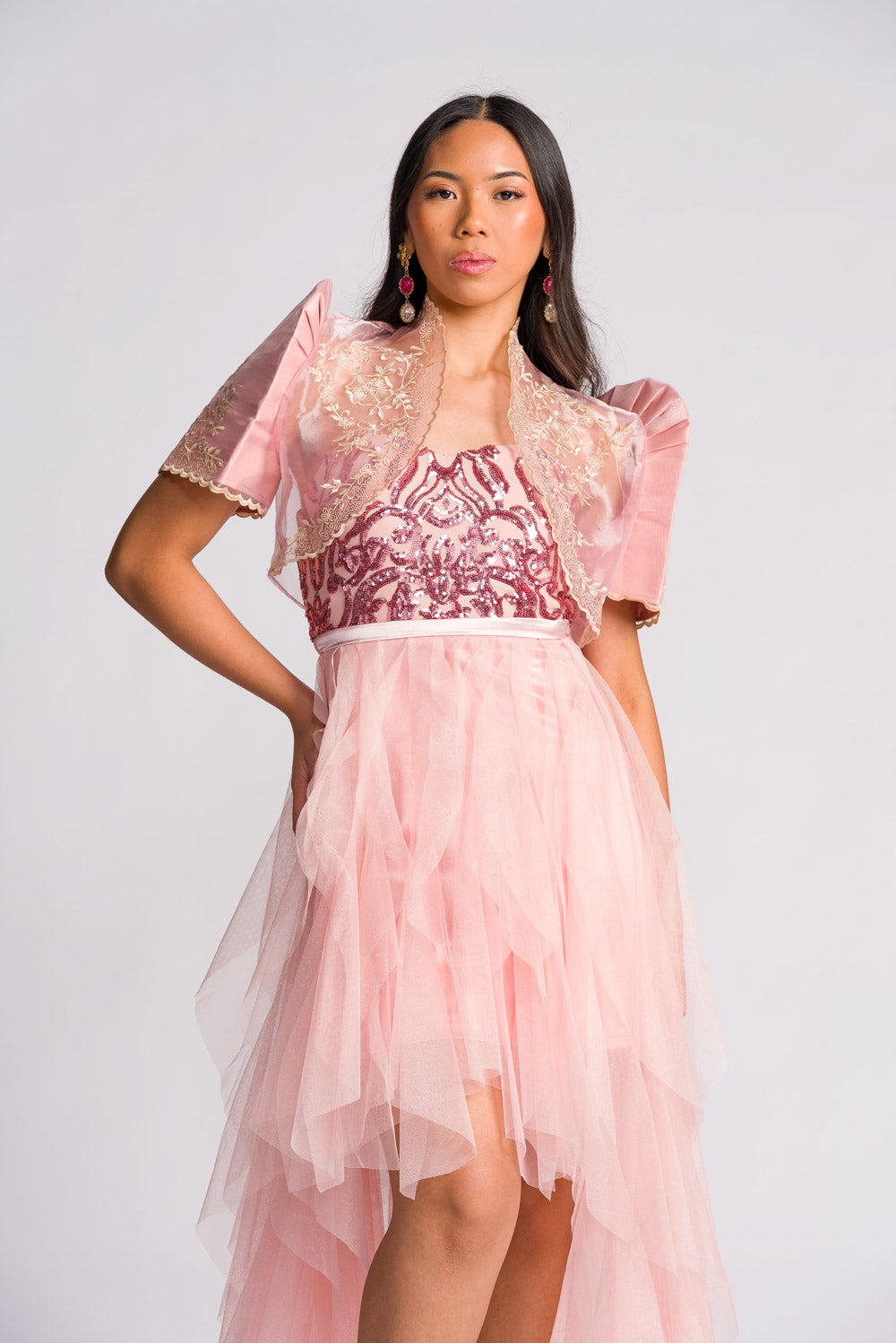 'Belle' Sequin & Tulle Prom & Formal Dress (Blush Pink)