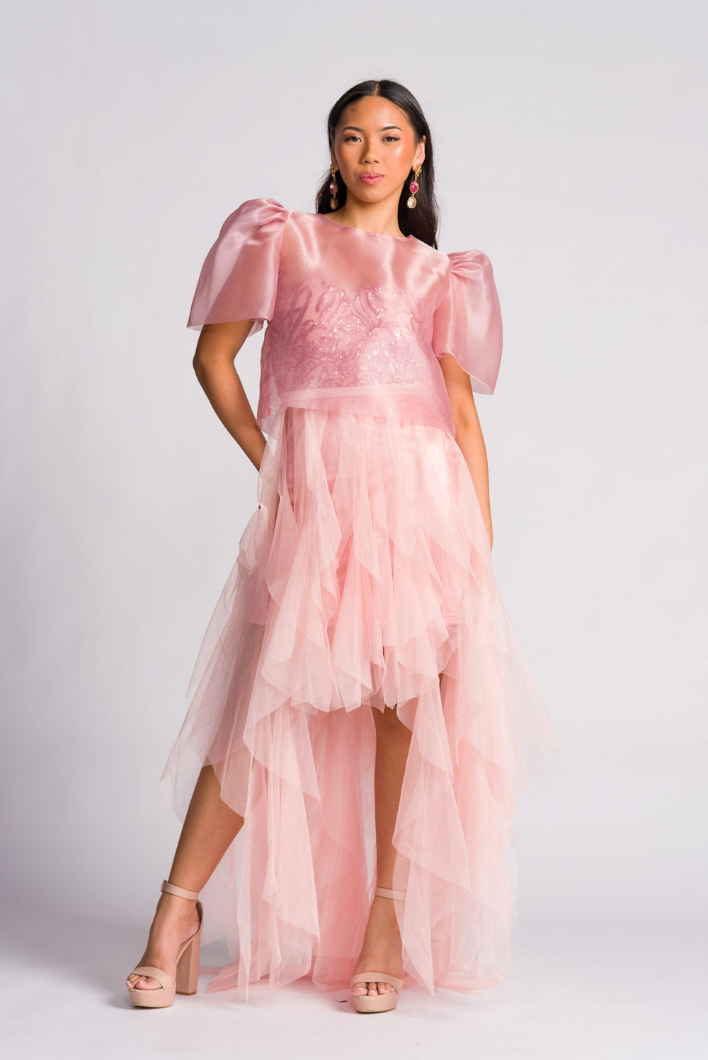 'Belle' Sequin & Tulle Prom & Formal Dress (Blush Pink)