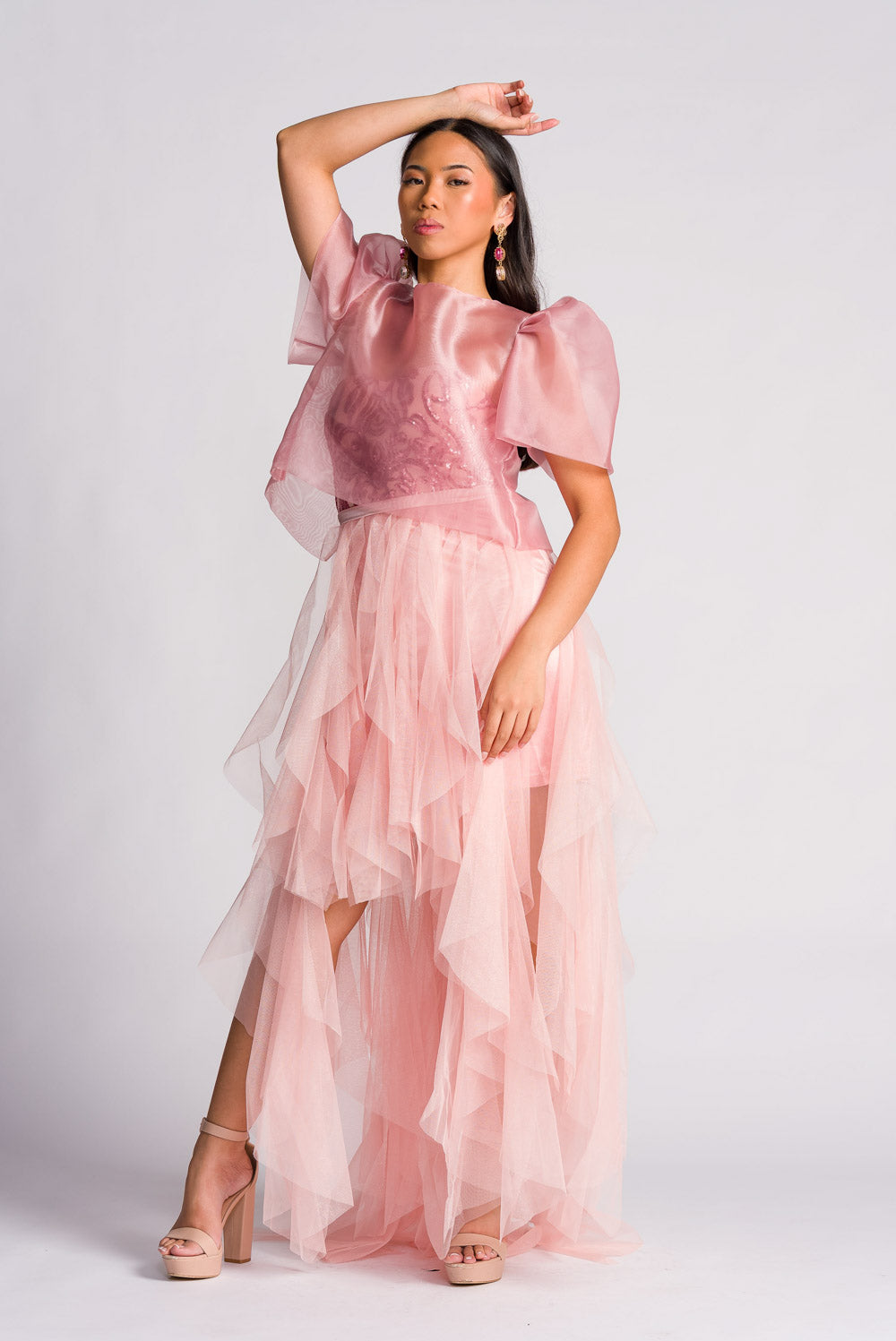 'Dahlia' Ribbon Tie-Up Modern Filipiniana Blouse (Dusty Rose)