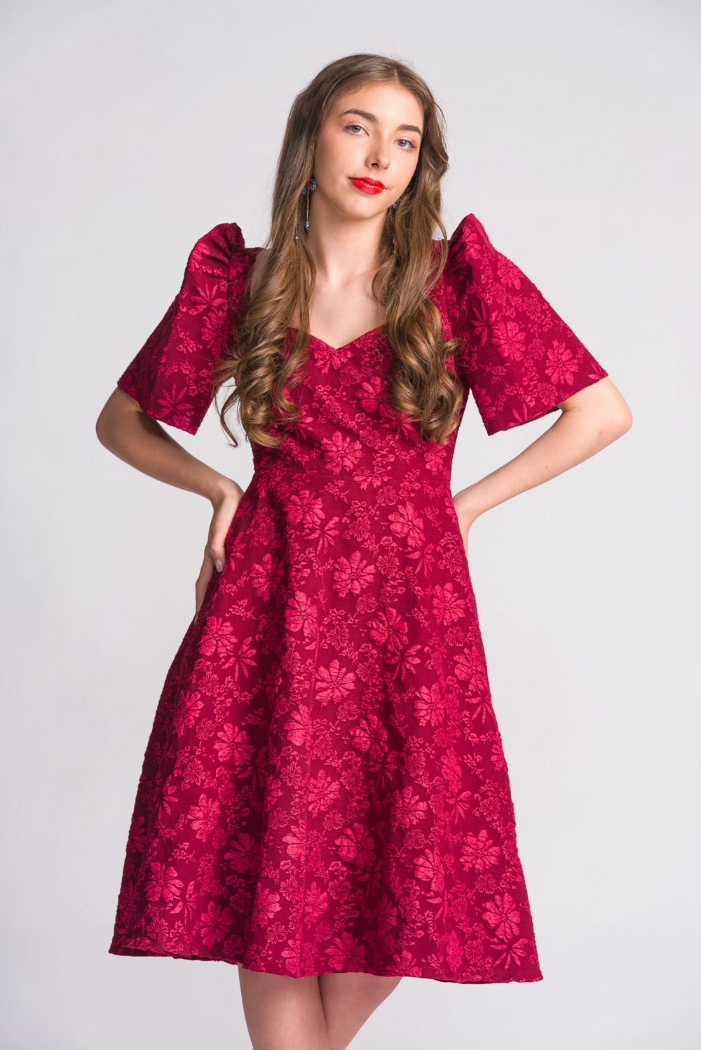 'Love' Midi Filipiniana Dress (Rose Red)