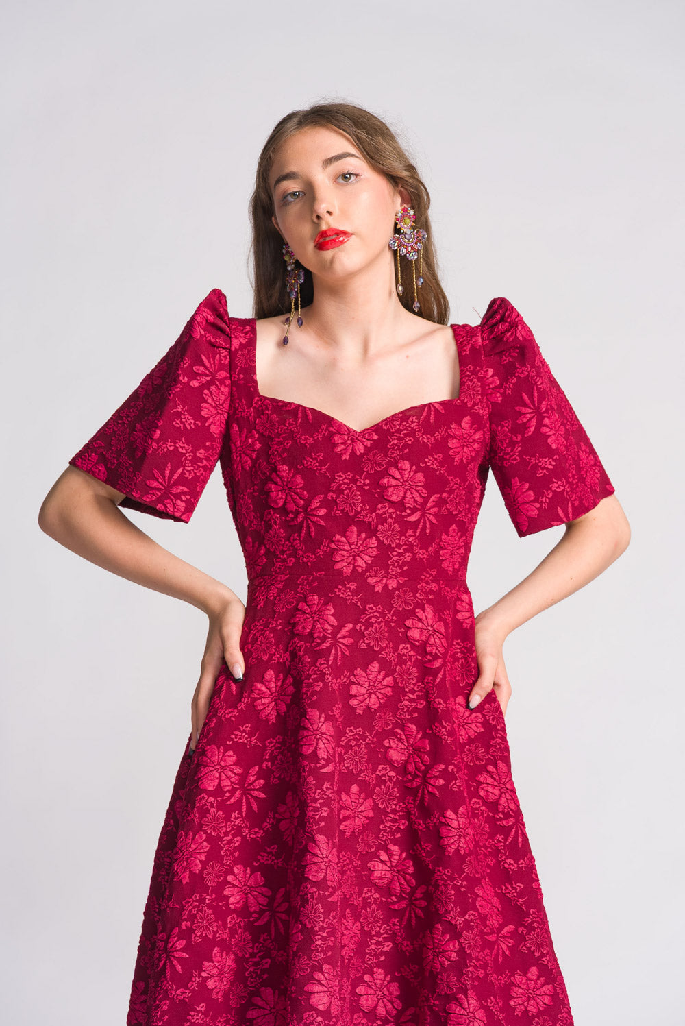 'Love' Midi Filipiniana Dress (Rose Red)