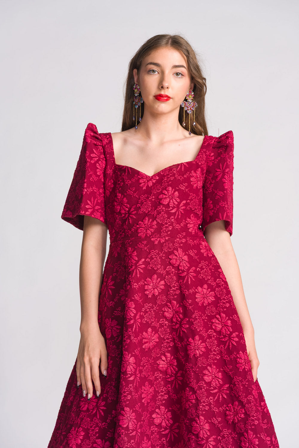 'Love' Midi Filipiniana Dress (Rose Red)