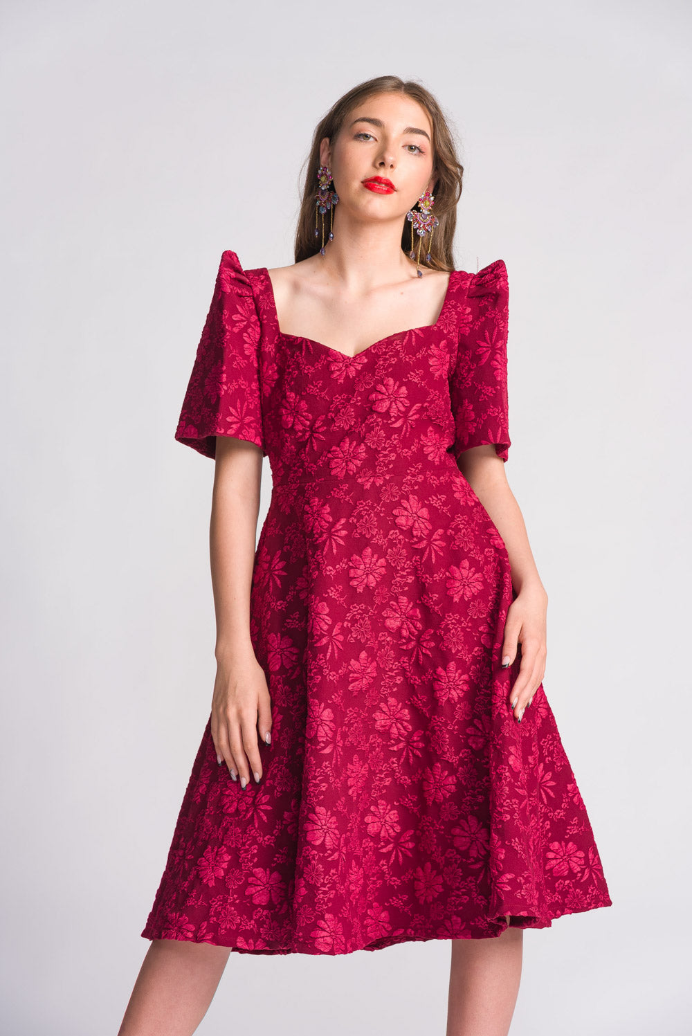 'Love' Midi Filipiniana Dress (Rose Red)