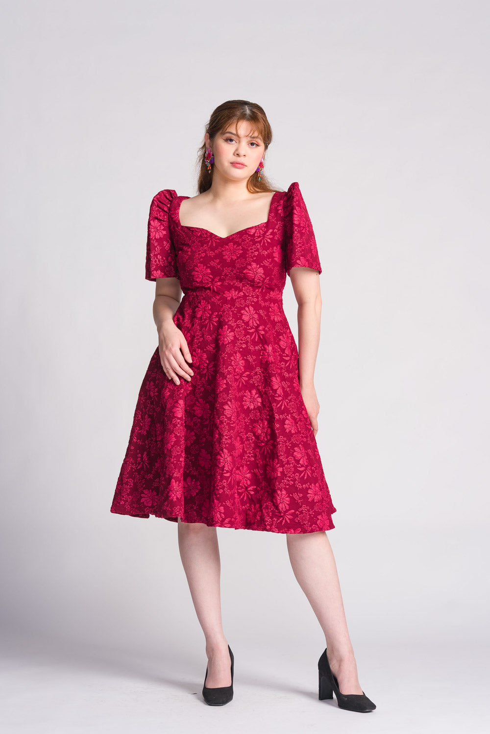 'Love' Midi Filipiniana Dress (Rose Red)