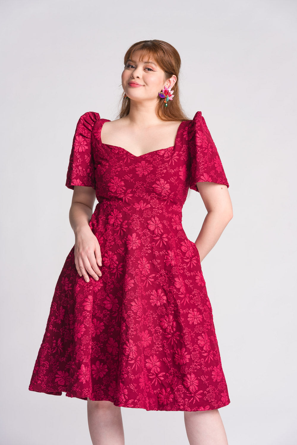 'Love' Midi Filipiniana Dress (Rose Red)