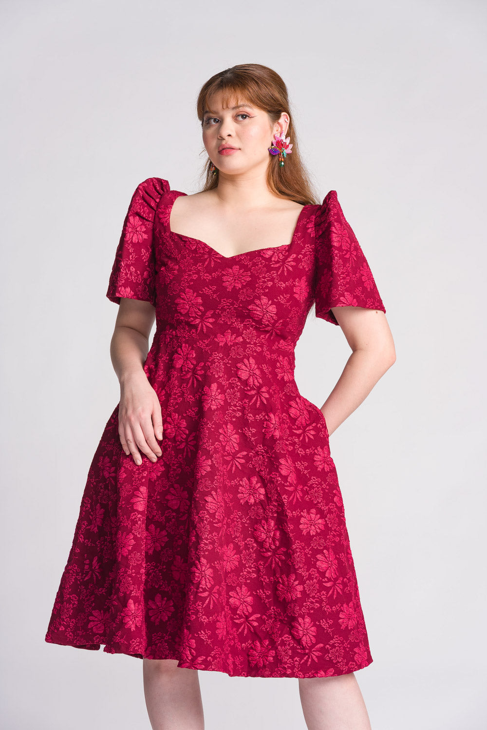 'Love' Midi Filipiniana Dress (Rose Red)