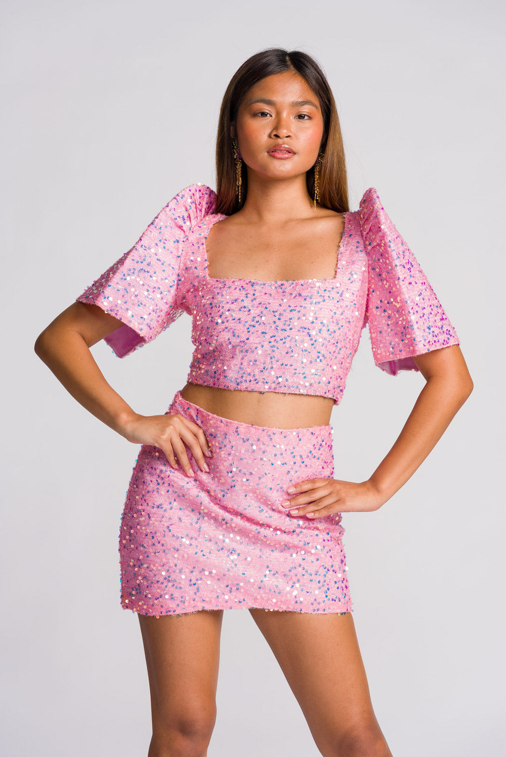 'Binibini' Sequin Mini Skirt (Pastel Pink)