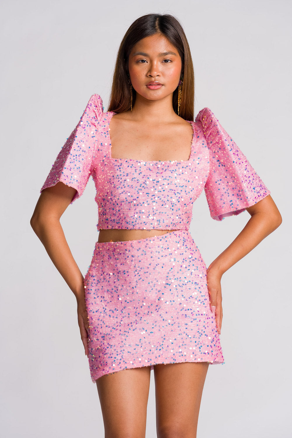 'Binibini' Sequin Mini Skirt (Pastel Pink)