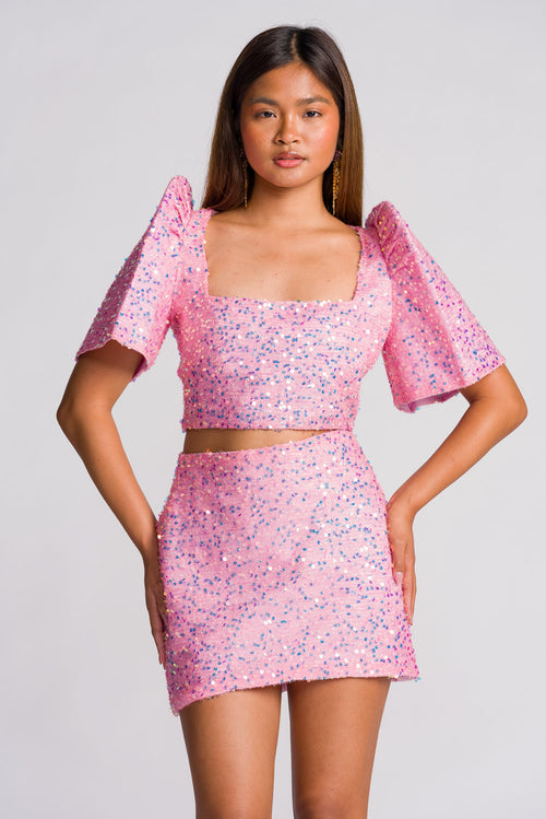 'Binibini' Sequin Mini Skirt (Pastel Pink)
