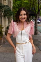 Filipiniana Bolero 'Nene' in Peony Pink, back view – Mestiza Filipina