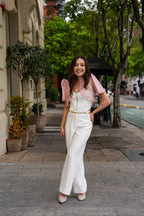 Filipiniana Bolero 'Nene' in Peony Pink, close-up – Mestiza Filipina