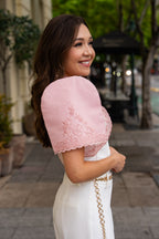 Filipiniana Bolero 'Nene' in Peony Pink, front view – Mestiza Filipina