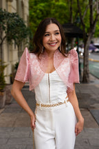 Filipiniana Bolero 'Nene' in Peony Pink, styled look – Mestiza Filipina
