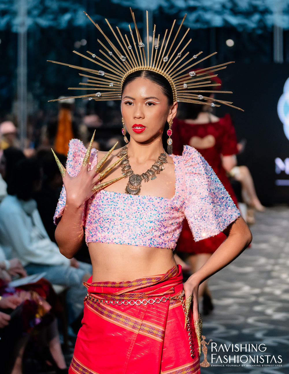 Binibini Sequin Filipiniana Crop Top (Pastel Pink)