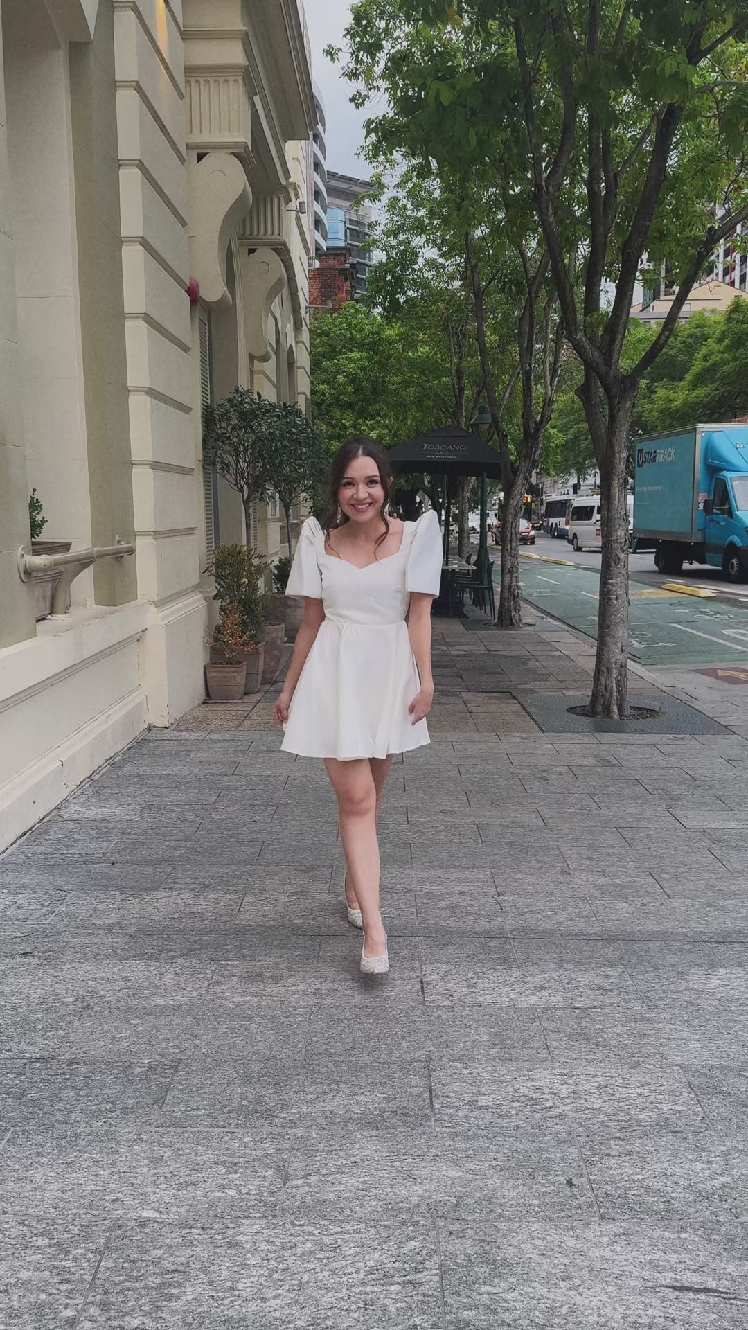 'Love' Mini Filipiniana Dress, Duchess Satin (Ivory White)