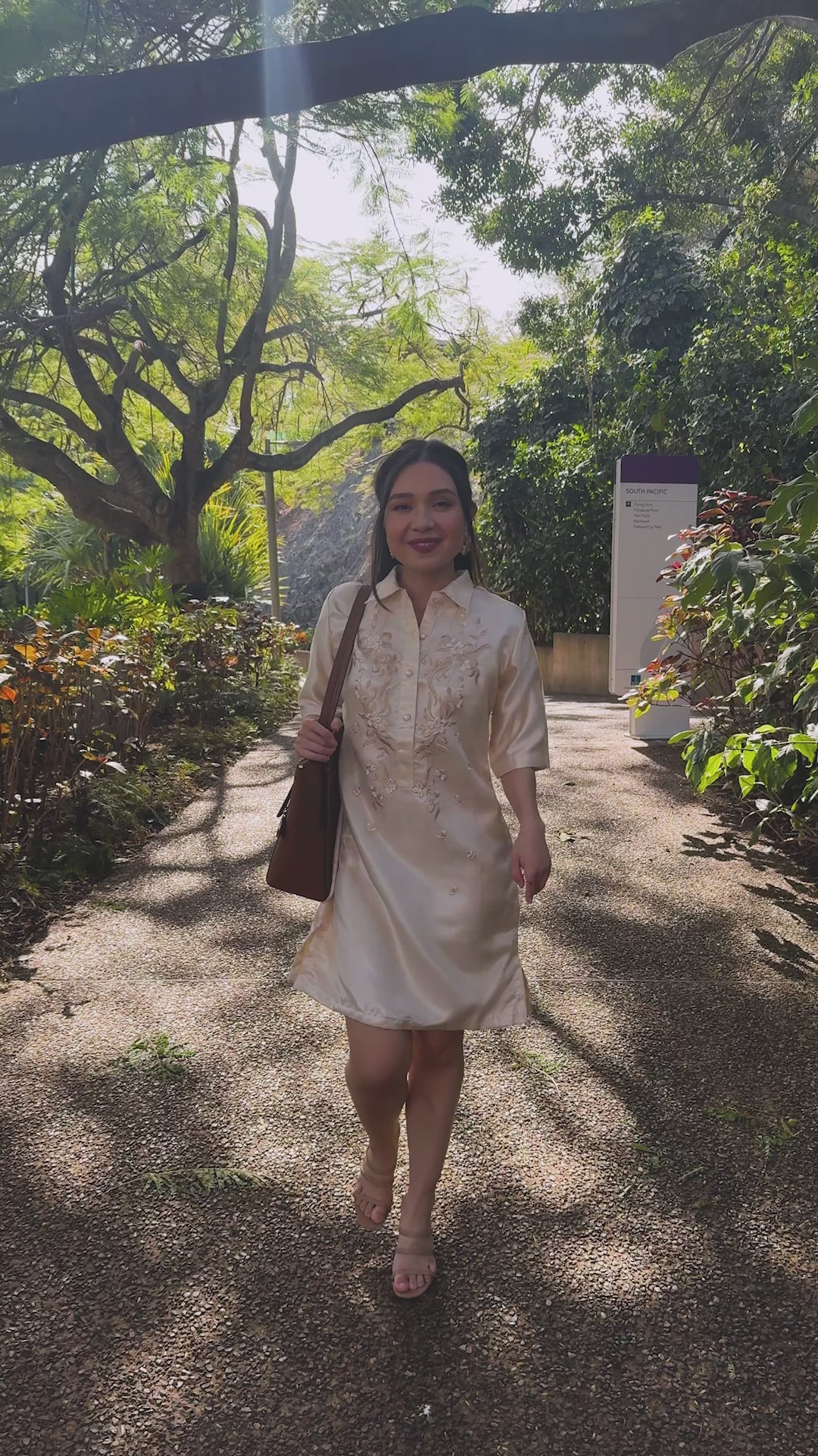 	Everyday Filipiniana outfit – Amada Barong Dress in cream on model in motion